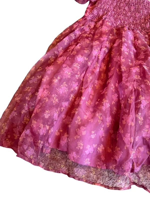 Altar'd State Floral Print Mini Dress Puff Sleeves Full Skirt Size Medium - Image 11