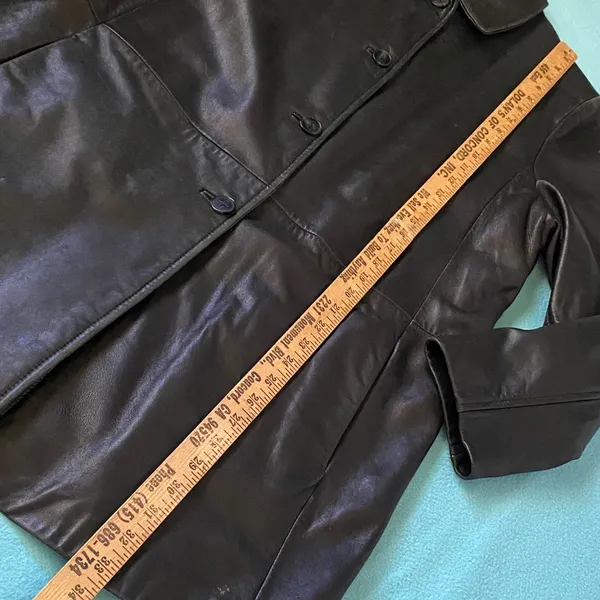 WORTHINGTON lambskin leather longline vintage classic button coat jacket size L - Image 11