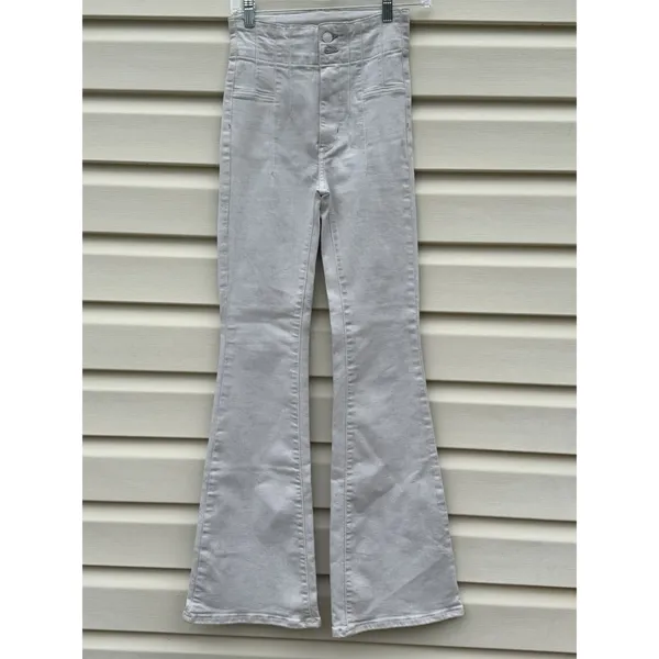 Free People We The Free Flare Jeans Women’s 25 High Rise Beige Stretch Boho - Image 3