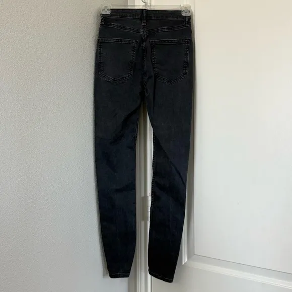 Free People Sabrina Button Front High Waisted Skinny Washed Black Gray Size 25 - Image 11
