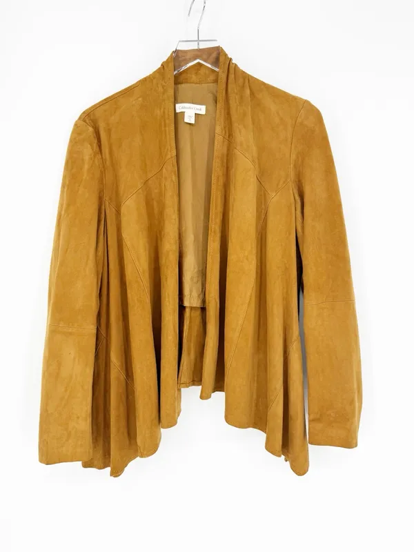 Coldwater Creek 100% Leather‎ Open Front Jacket Women's S Tan Western Boho - Image 2