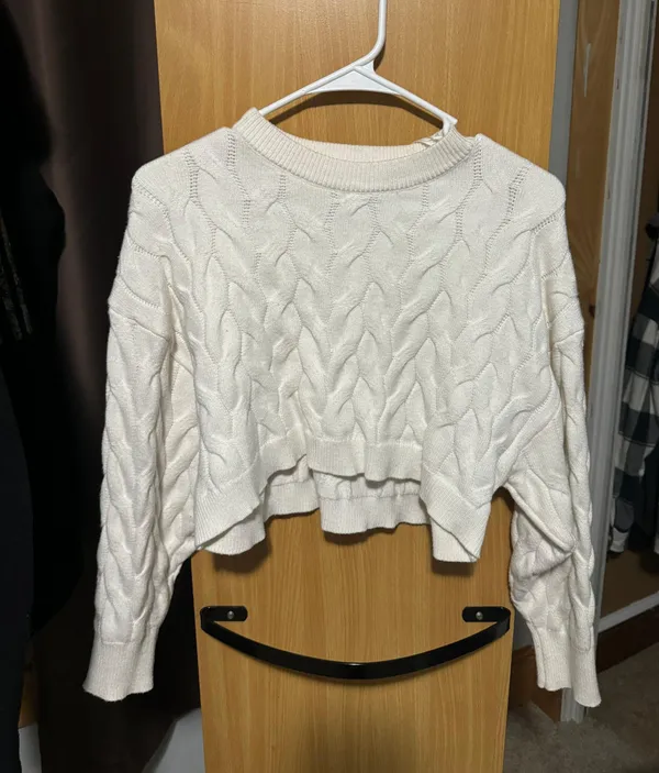 Pink Rose White Cropped Sweater - Image 2