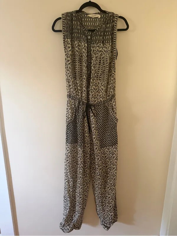 Isabel Marant HekoBlack & White Printed Sleeveless Tie-Waist Jumpsuit sz 36 SX-M - Image 8