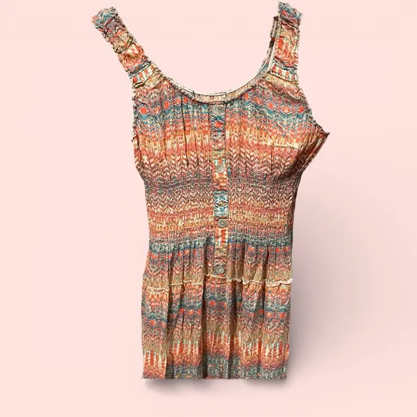 Source Unknown Cute stretchy tiered shell button front maxi dress aztec boho breezy smocked - Image 4
