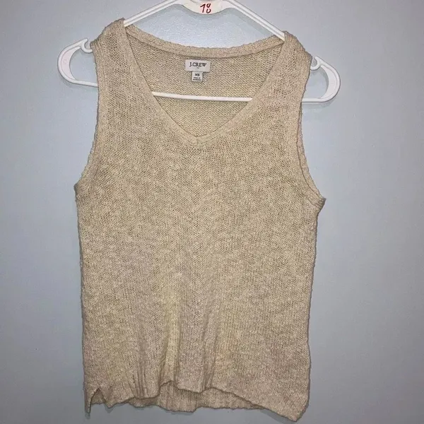 J. Crew Open Knit Cream V-neck Sleeveless Top Size XS Coquette #785 - Image 3