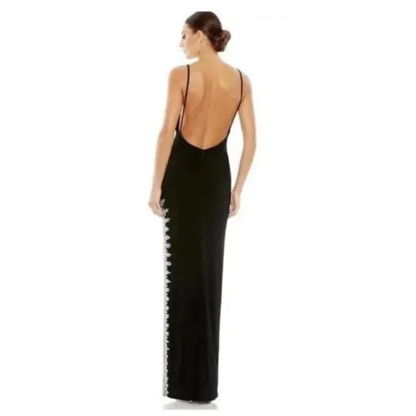 Mac Duggal Rhinestone Encrusted Side Slit Cami Bodycon Gown black 42002 Size 10 - Image 4