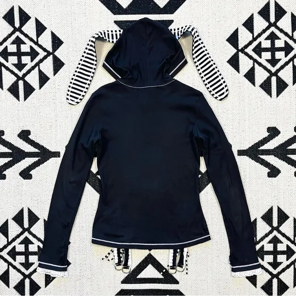 Rare Skelanimals x TRIPP NYC Black Bunny Ears Zip Up Hoodie Size Large - Image 10