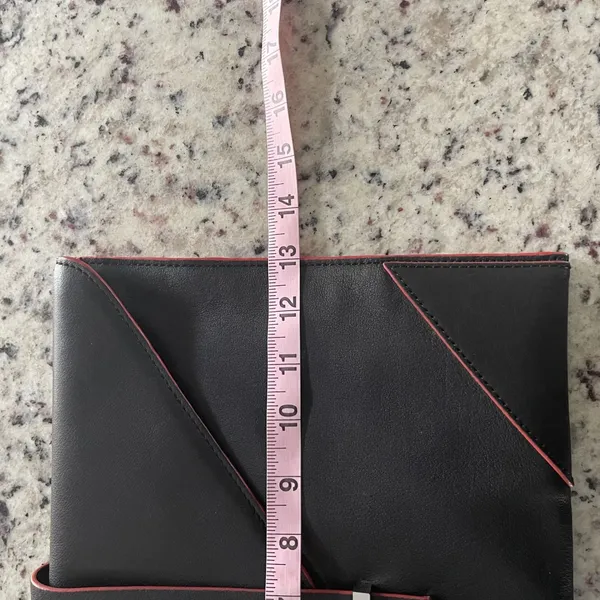 Reiss Arleta Black Leather Envelope Clutch With Pink Trim‎ and Silver Clasp - Image 5