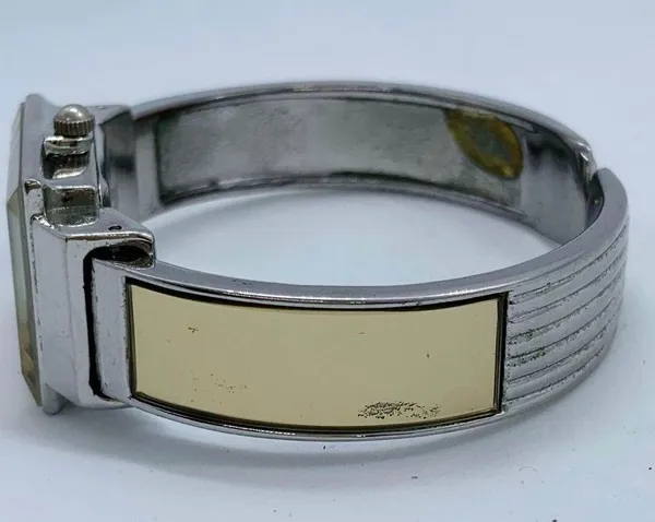Collage ladies 20mm quartz analog cuff bracelet two tone watch size 6” runs - Image 3