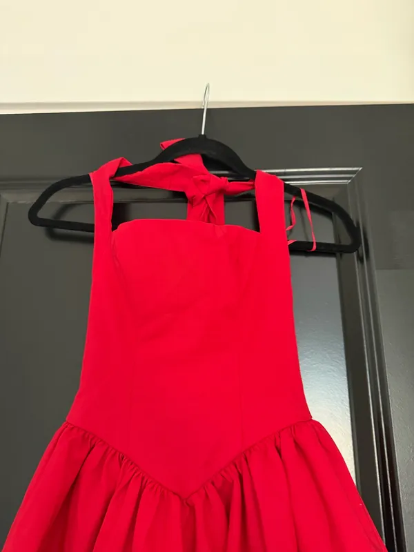 NWT Showpo Helda Mini Dress - Halter Tie Neck Corset Panel Dress in Red - Image 4