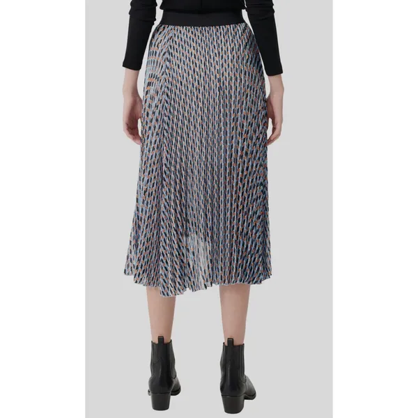 Maje Blue Jela Pleated Print Elastic-Waist High-Low Skirt Womens Size 36 - Image 2