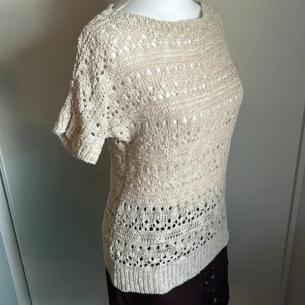 If It Were Me Vintage Cottagecore Open Knit Short Sleeve Boatneck Sweater - Image 2