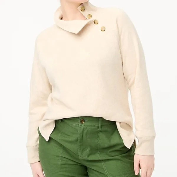 J. Crew Factory Women's Size Small Wide Button-Collar Tunic Sweatshirt Oatmeal - Image 15