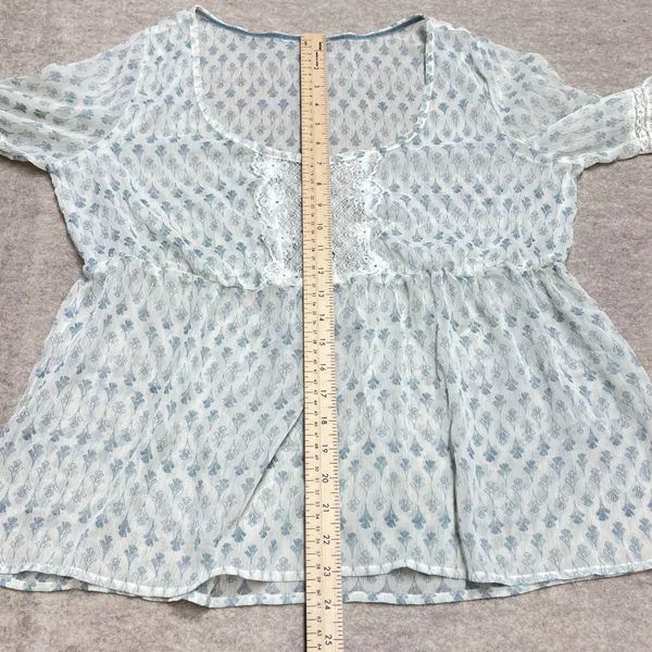 Boho Cottagecore Prairie Fairy Floral Lace‎ Trim Babydoll Blouse Sheer EUC - Image 5