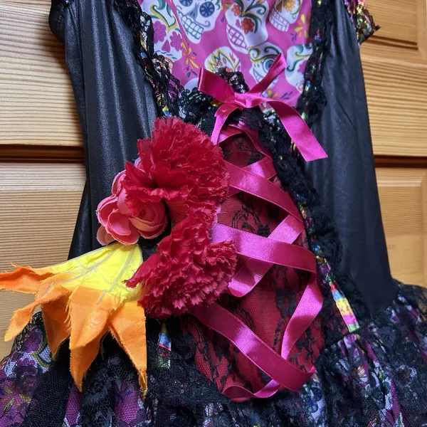 Valentines Day Womens Pink Skull Ribbon Lace Dress Size Medium Witchy Whimsygoth - Image 8
