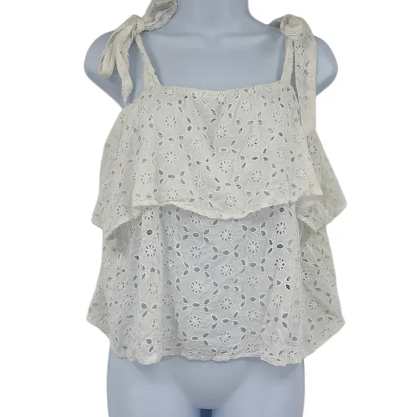 American Eagle Babydoll Eyelet Tank Womens Top Sz S White Boho Festival Cottage - Image 2