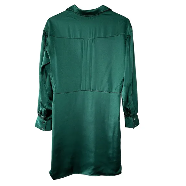 She + Sky‎ Donna Satin Mini Dress Emerald Green Collared Long Sleeve NWT Size S - Image 3