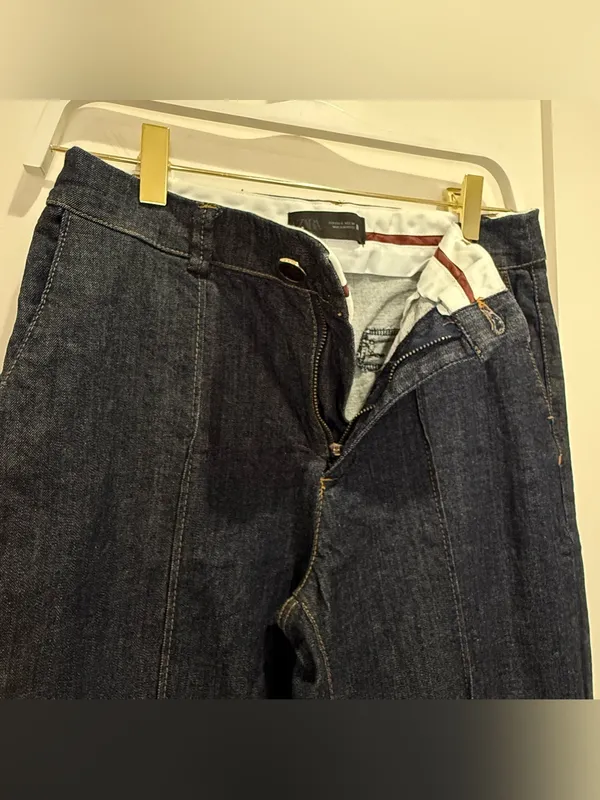 Zara Z1975 Bootcut Denim Pants Jeans Small Dark Wash Minimal Boho Western Chic - Image 9