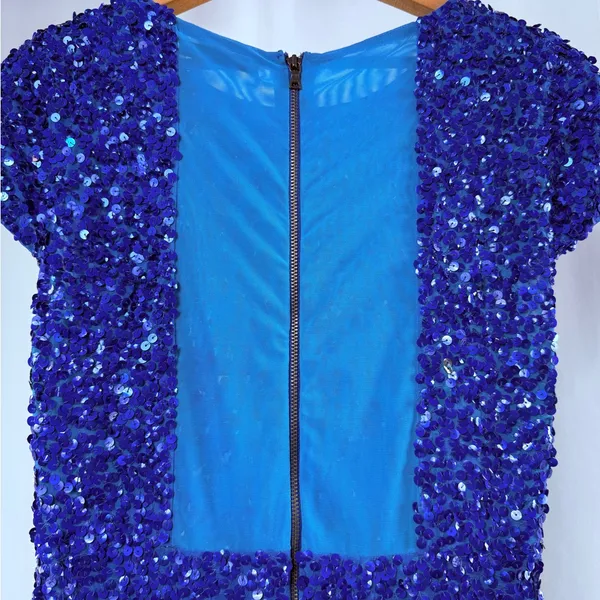 Alice + Olivia Sequin‎ Short Sleeve Mini Dress in Blue Size 4 - Image 4