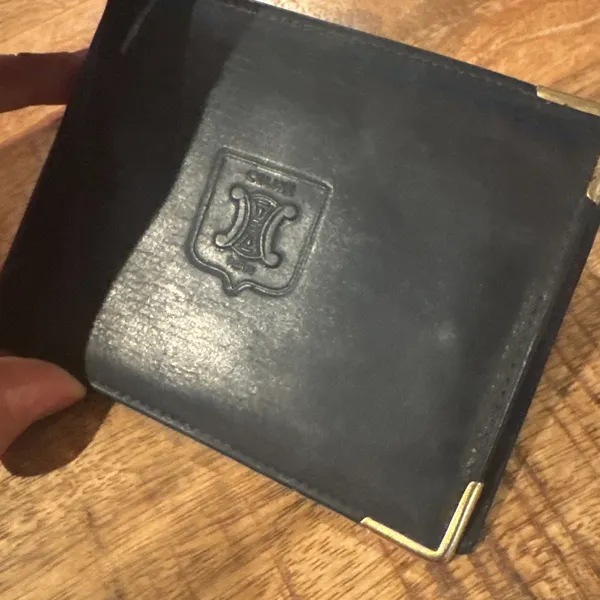 Authentic Celine‎ Vintage Navy Leather Wallet Clutch Gold Hardware Paris - Image 7