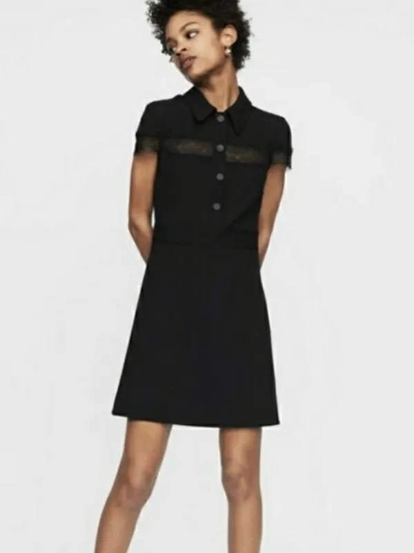 Maje Black Lace-Trim Polo Mini Dress - Image 4