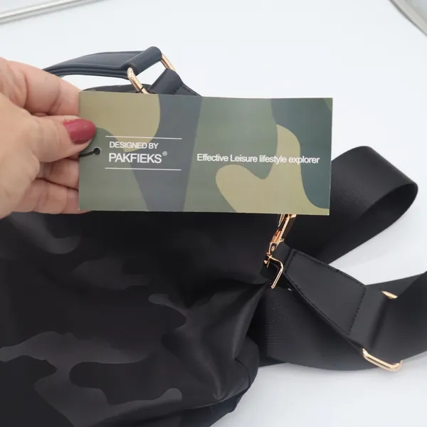 Pakfieks Crossbody Bag Womens OS Black Camo Nylon Gold Hardware NWT - Image 4
