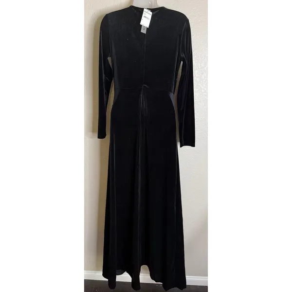 Love X Design Womens M Maxi Dress Black Velvet Long‎ Sleeve V Neck Event NEW - Image 3
