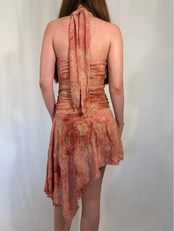 High Neck Y2k Asymmetrical Skirt Orange and Red Sparkly Party Dress - Image 7