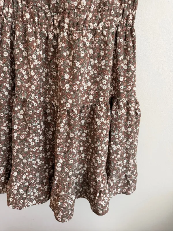 Blu Pepper Brown White Floral Puff-Sleeve Mini Dress Size Medium - Image 3