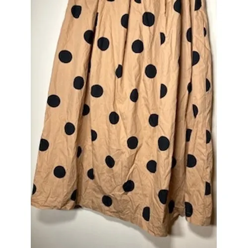 WHO WHAT WEAR Midi Skirt 4 Tan Black Polka Dot Button Front Cotton Retro A-Line‎ - Image 5