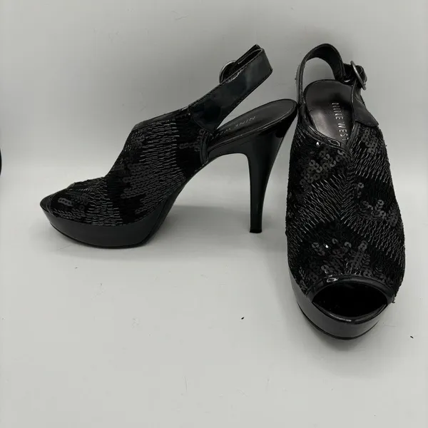 NINE WEST Black Sequin/Metallic‎ Look Heels, Womens Size 7 - Image 5