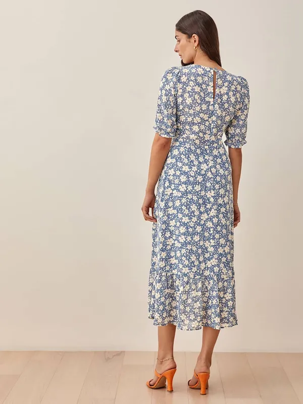 Reformation Nantes Midi Dress Blue Floral Mari Print 4 - Image 4
