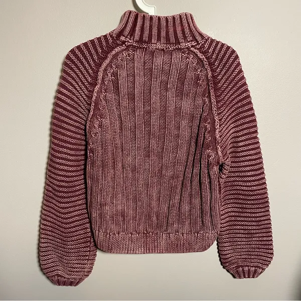 Free People Sweetheart Sweater Mock Neck Chunky Knit Balloon Sleeve Cotton - Image 3