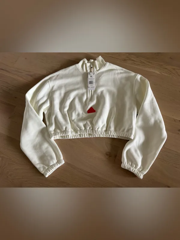 Adidas Cropped Half-Zip Sweatshirt cream size XL NWT - Image 3