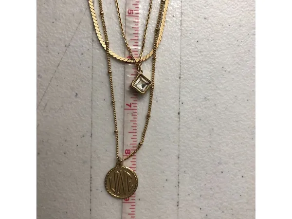 Express Layered Gold-Tone Necklace Love Coin And Square Rhinestone Pendant - Image 3