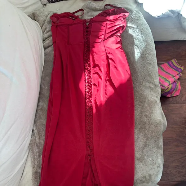 House of CB ‘Romy’ Red corset dress with lace-up back and side slit - Image 7