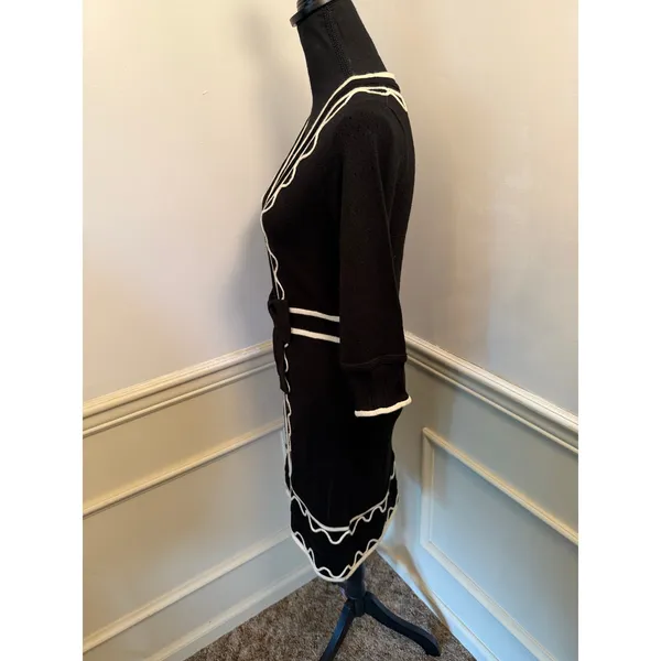 Vintage Milly New York Valentina Black Knit Dress with White Rick Rack Waist Bow - Image 6