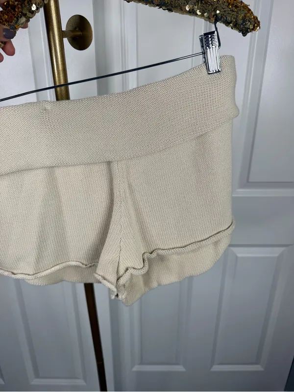 Free People Rita Sweater Knit Cotton Shorts Size L Cream NWOT - Image 8