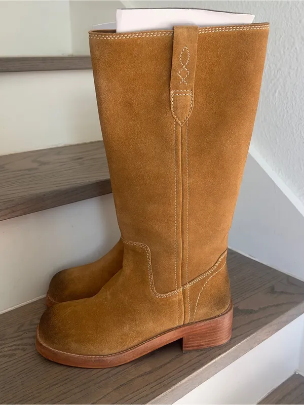 Free People Blaze Pull On Riding Boot in Toffee Suede - Image 7