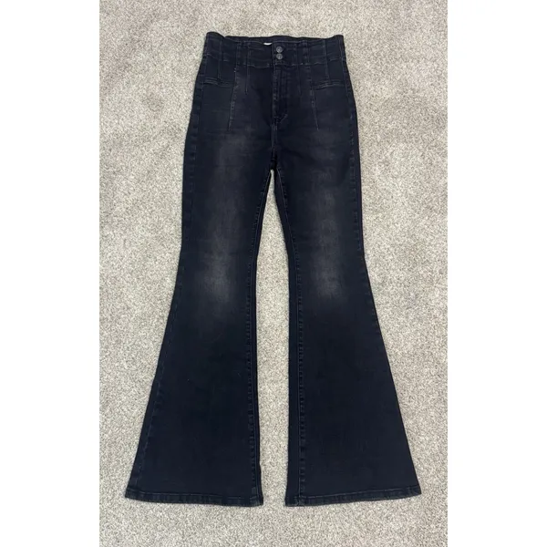 We The Free People Jayde Flare Jeans Onyx Black High Rise Stretch Denim Sz 31 - Image 2
