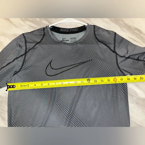 Nike Pro Black & Gray Striped Short Sleeve Training Top - Image 7