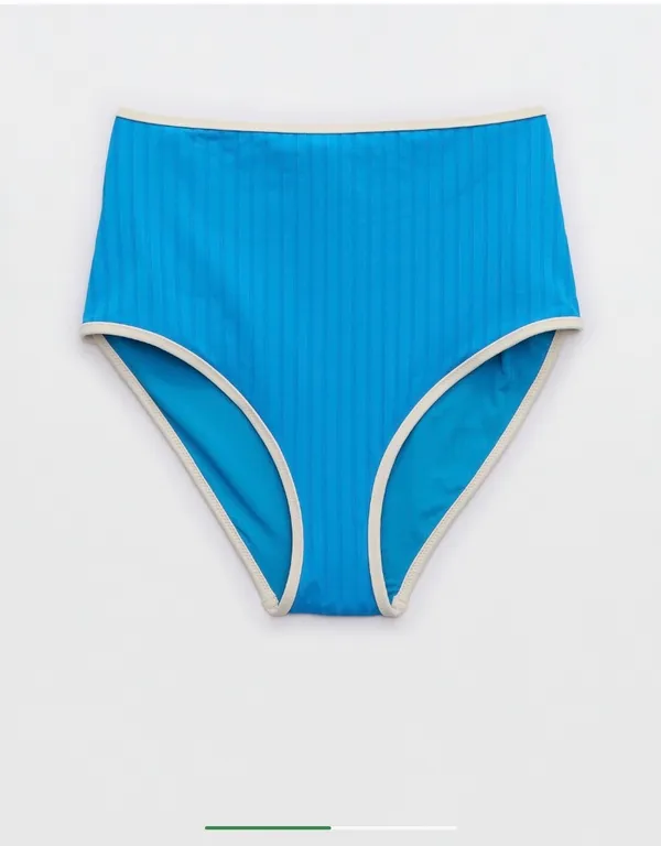 Aerie Real Good Blue Ribbed High Waisted Bikini Bottom - Image 4