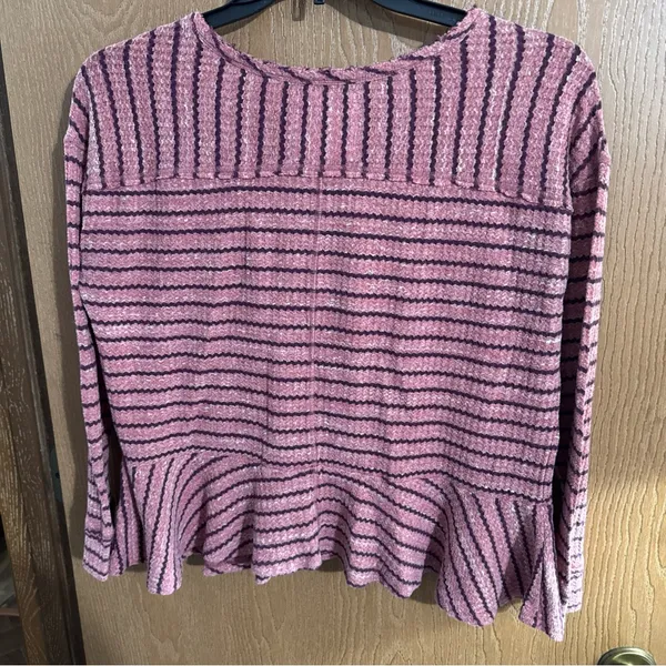 Free People We The Free Womens Pink Auntie Em Striped Thermal Top Size Medium - Image 5
