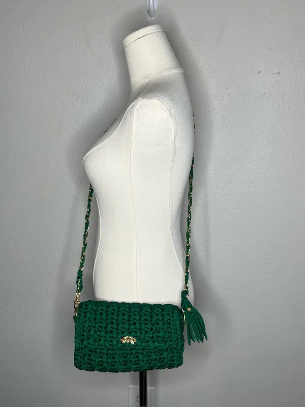 NEW Handmade Green Crochet Chain Strap Crossbody Purse Summer Boho Vacation - Image 2