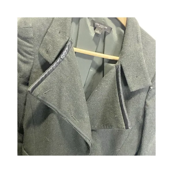 Ann Taylor‎ Blazer Women 4 Green Wool Blend Faux Leather Trim Asymmetric Career - Image 3
