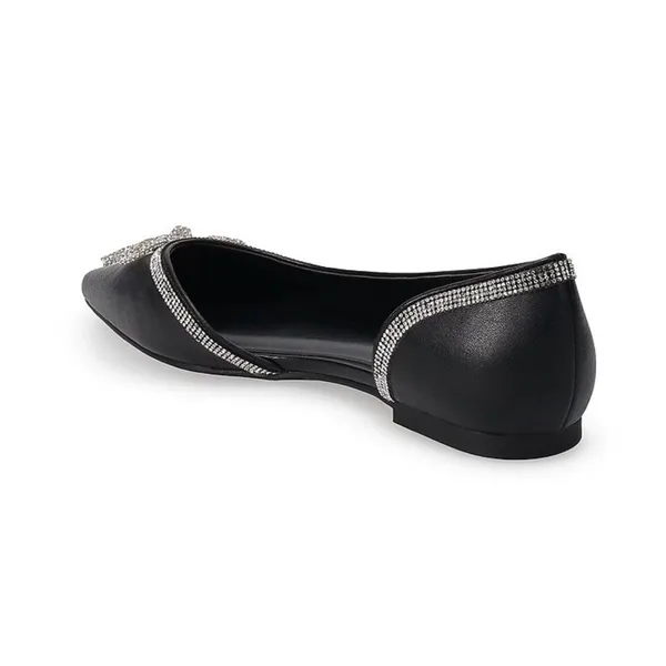 Apt 9 Emmalyn Black cutout pointy retro silver rope bow ballerina flats shoes - Image 2