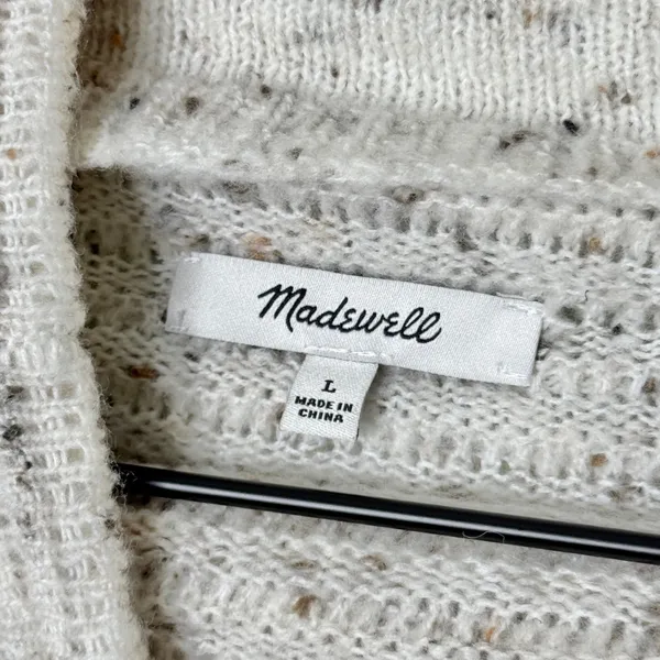 Madewell‎ Wool Belmont Donegal Mock Neck Sweater Cream Flecked Size Large - Image 9