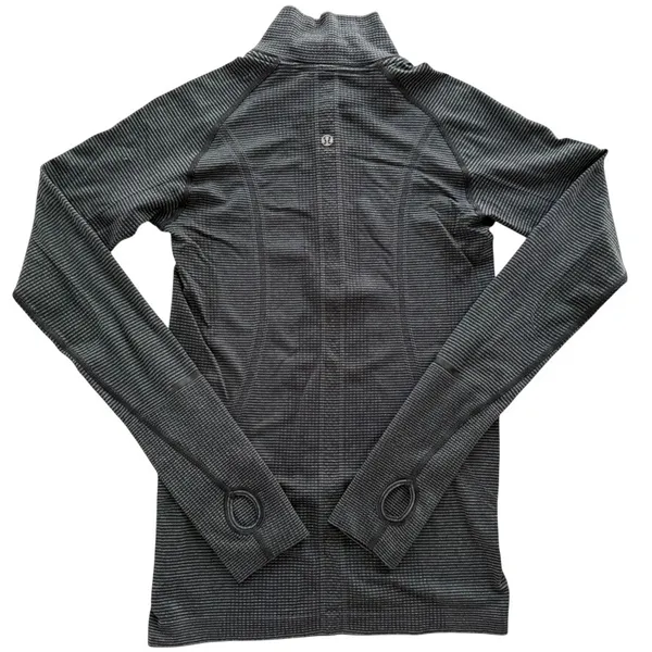 Lululemon Swiftly Mock Neck 1/2 Zip Long Sleeve 6 Black Grey Stripe Run Gym - Image 6