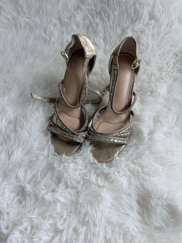 Kelly & Katie Reekie Gold Strappy Rhinestone Heeled Sandals - Image 2