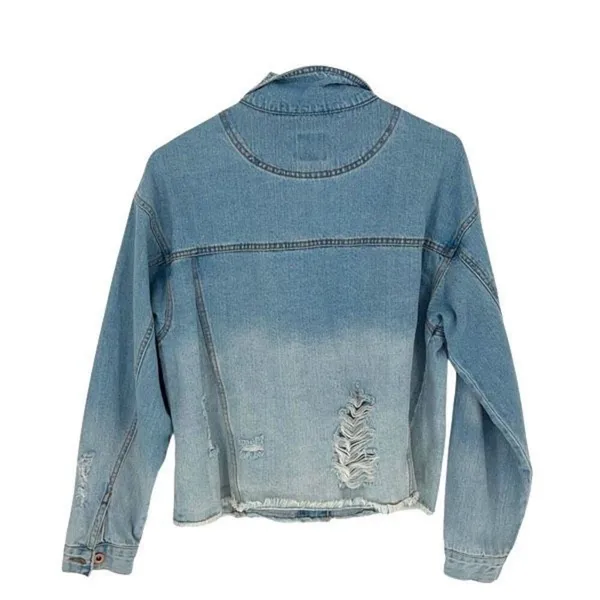 Wild Fable Womens Distressed Long Sleeve Button Denim Jean Jacket‎ Blue Large - Image 3
